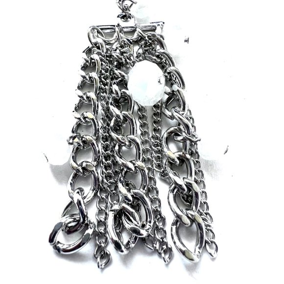 SILVER COLOR Chain Drop/Dangle Earring with Crystal Beads - Picture 4 of 4